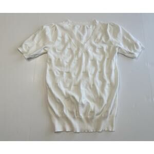 Arach & Cloz Top Women's XS White Short Sleeve V Neck Sweater Preppy Classic